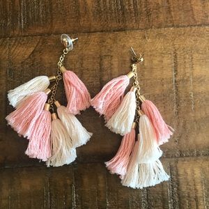Tassel earrings - pink & white